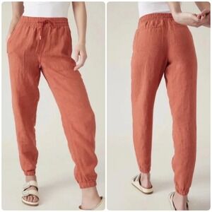 Athleta Womens Beachy Retreat 100% Linen Jogger Pants Size 10P Persimmon Coral‎